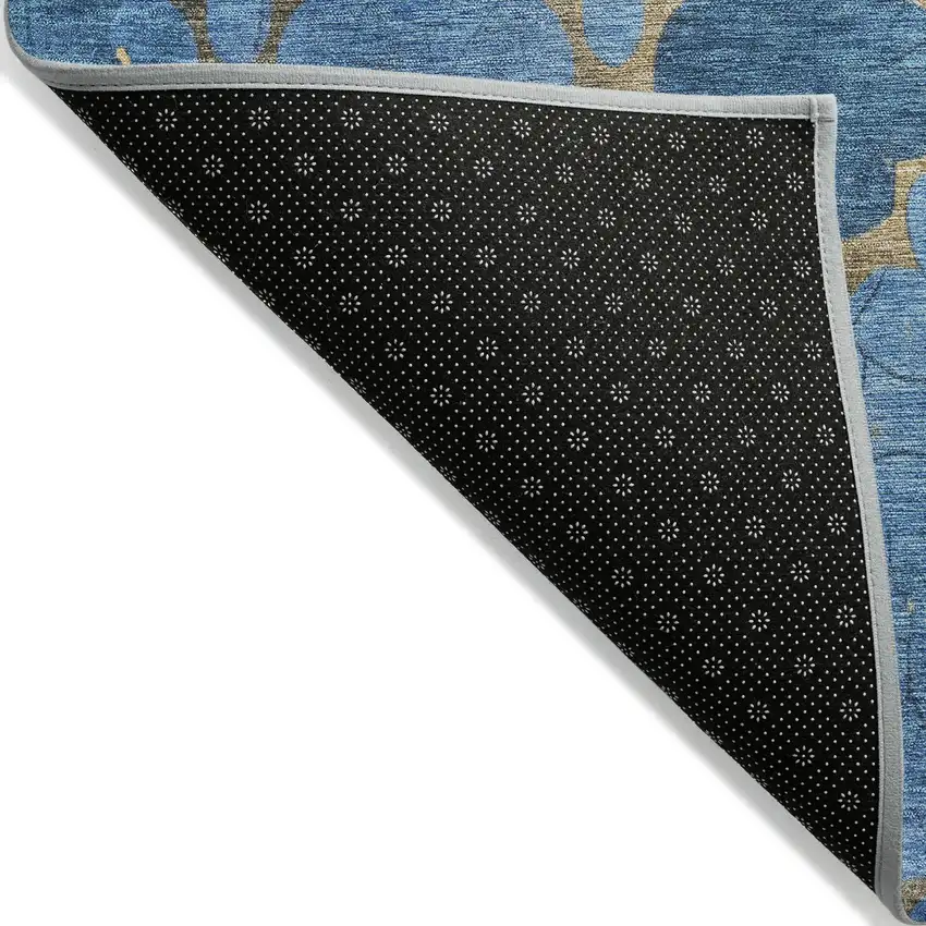 Blue And Gold Damask Washable Indoor Outdoor Area Rug Photo 8