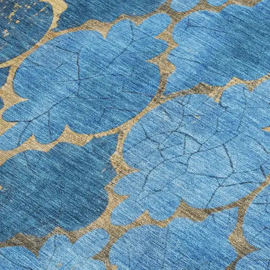 Blue And Gold Damask Washable Indoor Outdoor Area Rug Photo 4