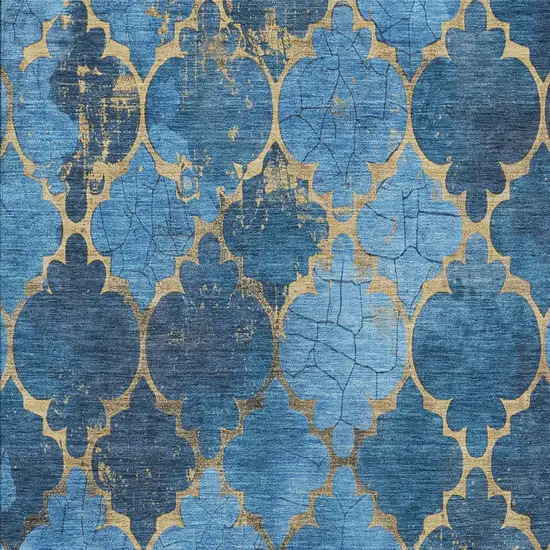 Blue And Gold Damask Washable Indoor Outdoor Area Rug Photo 7