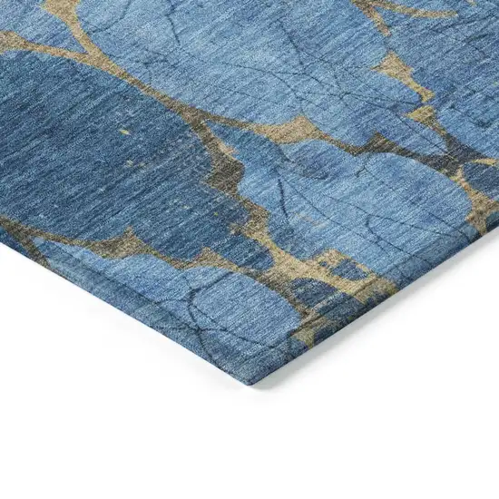 Blue And Gold Damask Washable Indoor Outdoor Area Rug Photo 6