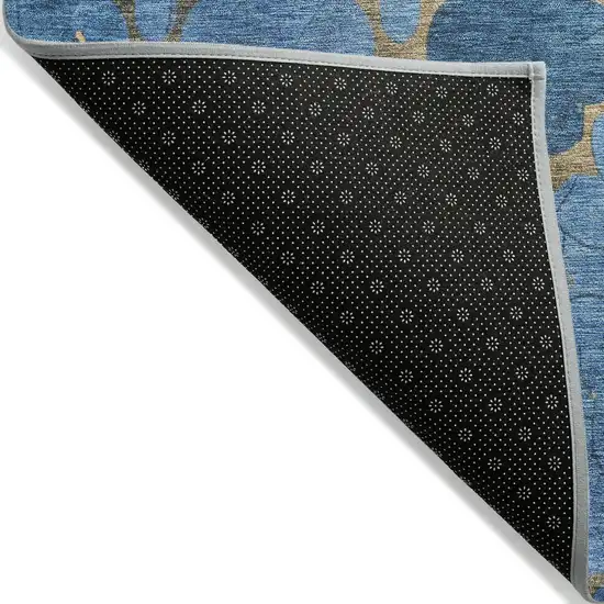 Blue And Gold Damask Washable Indoor Outdoor Area Rug Photo 9