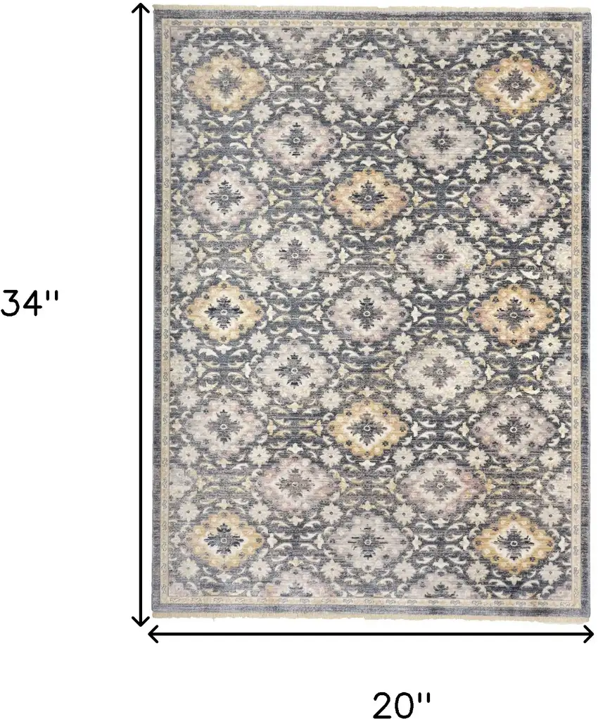 Blue And Gold Floral Stain Resistant Area Rug Photo 10
