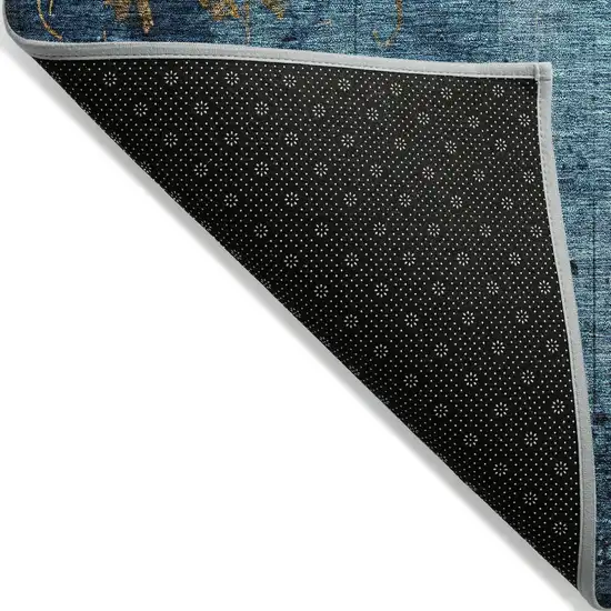 Blue And Gold Floral Washable Indoor Outdoor Area Rug Photo 9