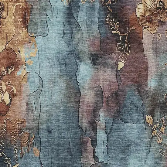 Blue And Gold Floral Washable Indoor Outdoor Area Rug Photo 3