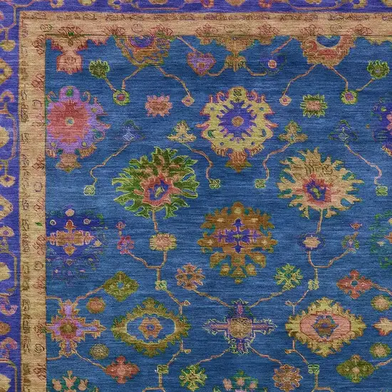 Blue And Gold Floral Washable Indoor Outdoor Area Rug Photo 4