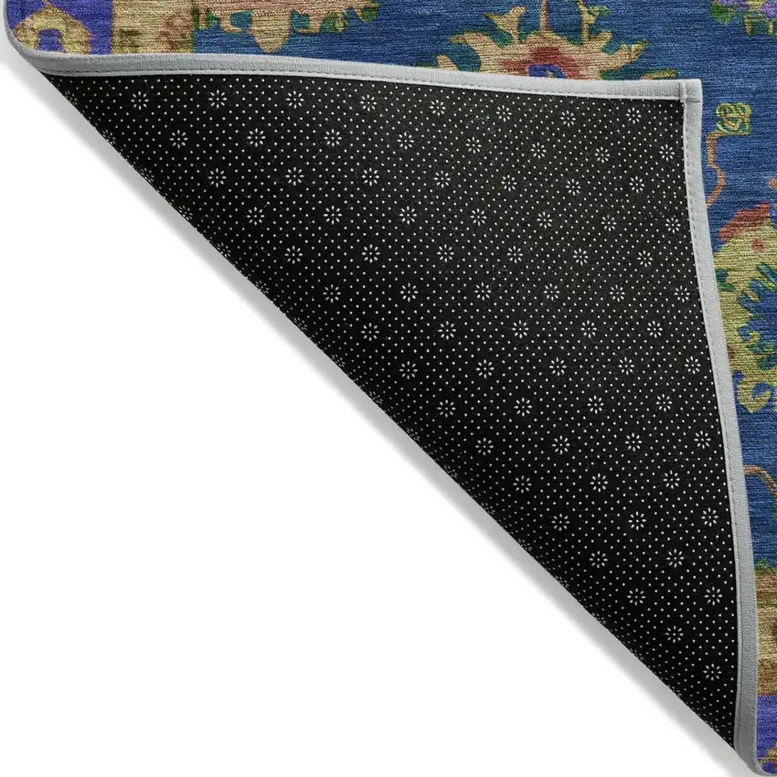 Blue And Gold Floral Washable Indoor Outdoor Area Rug Photo 8