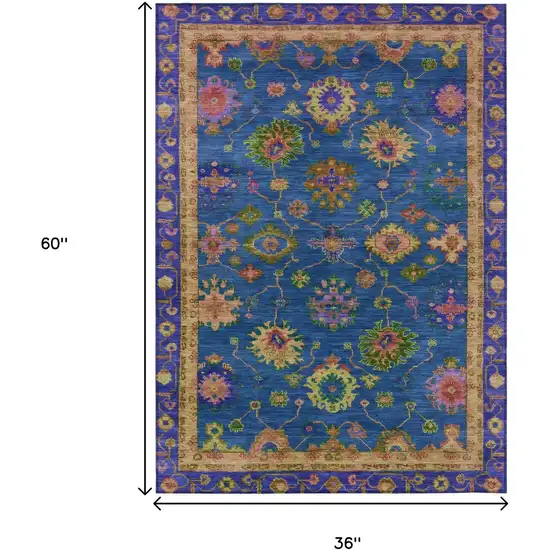 Blue And Gold Floral Washable Indoor Outdoor Area Rug Photo 9