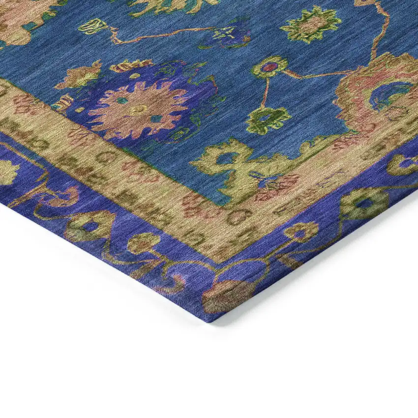 Blue And Gold Floral Washable Indoor Outdoor Area Rug Photo 9