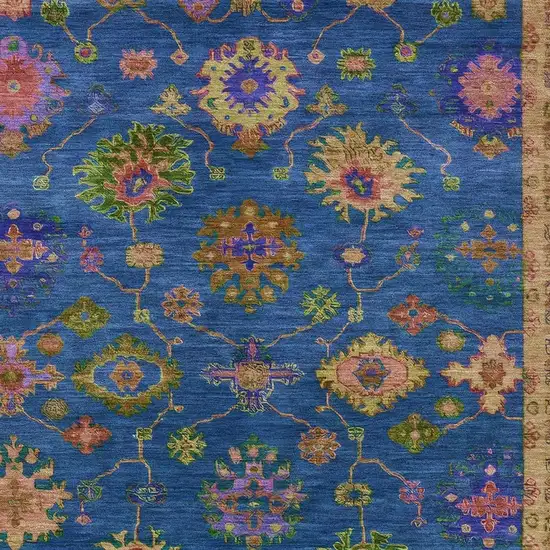 Blue And Gold Floral Washable Indoor Outdoor Area Rug Photo 4