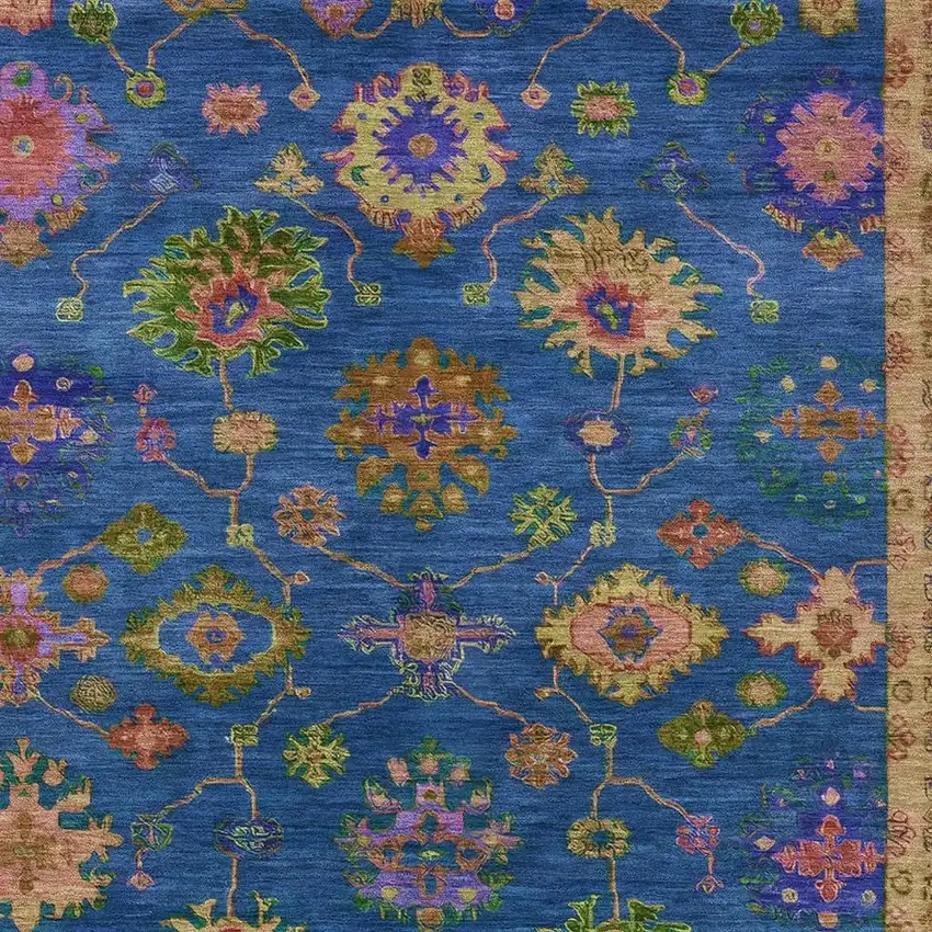 Blue And Gold Floral Washable Indoor Outdoor Area Rug Photo 4