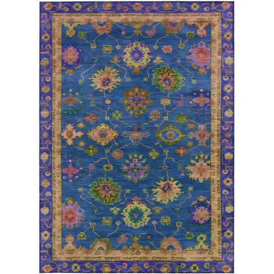 Blue And Gold Floral Washable Indoor Outdoor Area Rug Photo 4