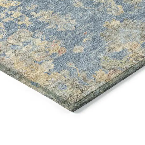 Blue And Gold Floral Washable Indoor Outdoor Area Rug Photo 6