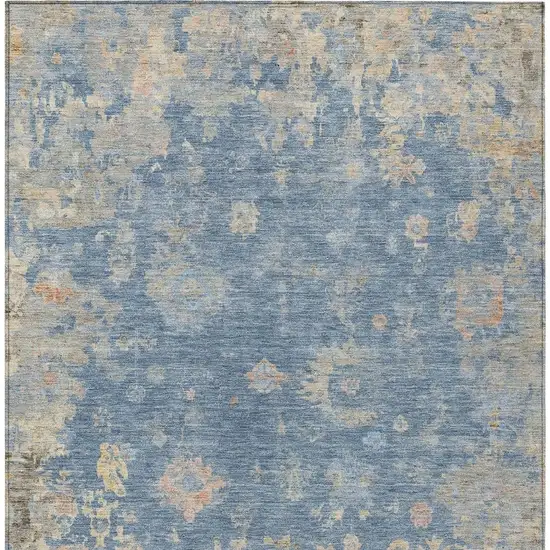 Blue And Gold Floral Washable Indoor Outdoor Area Rug Photo 4