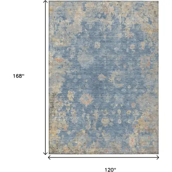Blue And Gold Floral Washable Indoor Outdoor Area Rug Photo 3