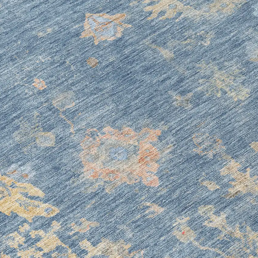 Blue And Gold Floral Washable Indoor Outdoor Area Rug Photo 8