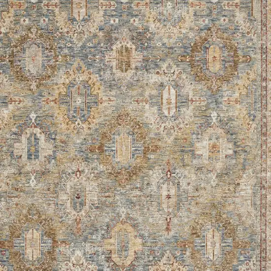 Blue And Gold Geometric Distressed Area Rug Photo 7