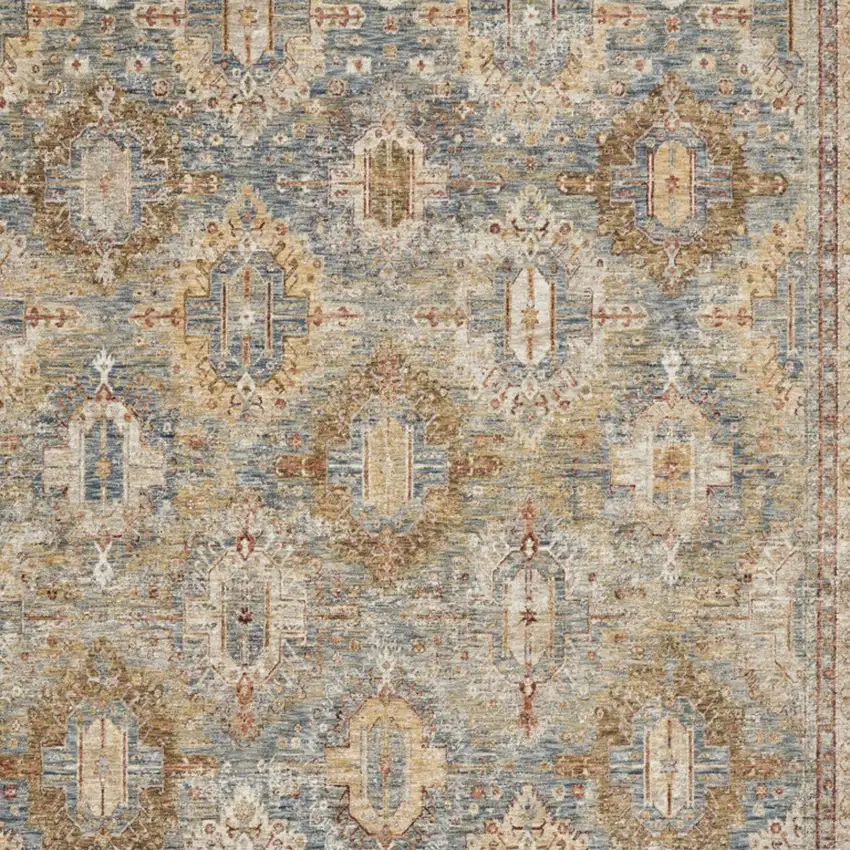 Blue And Gold Geometric Distressed Area Rug Photo 7