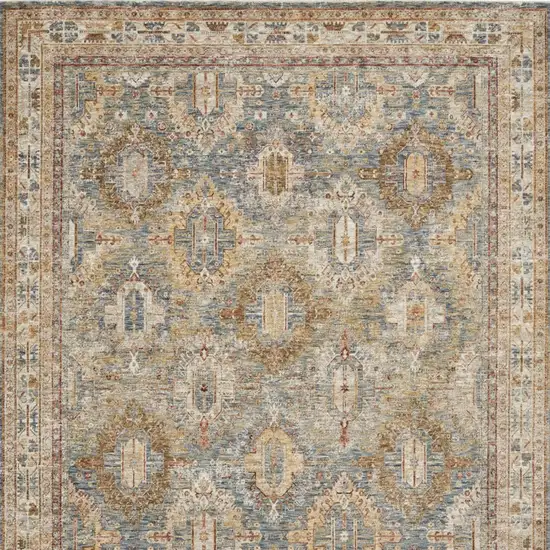 Blue And Gold Geometric Distressed Area Rug Photo 8