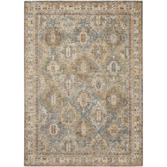 Blue And Gold Geometric Distressed Area Rug Photo 4