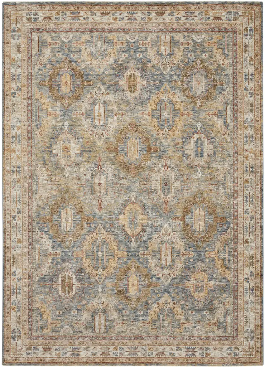 Blue And Gold Geometric Distressed Area Rug Photo 4