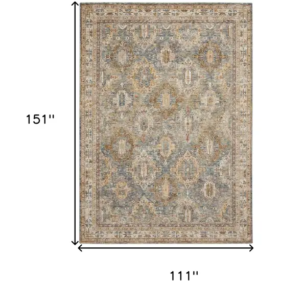 Blue And Gold Geometric Distressed Area Rug Photo 3