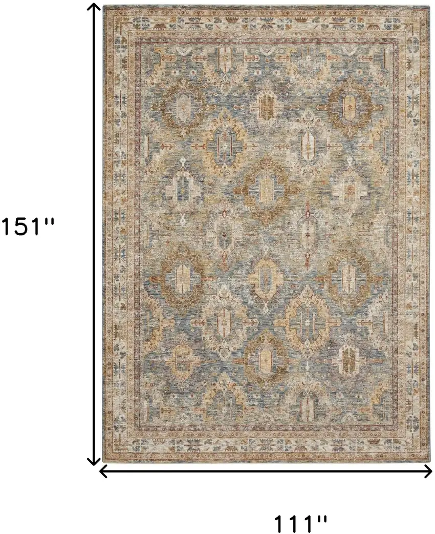 Blue And Gold Geometric Distressed Area Rug Photo 3
