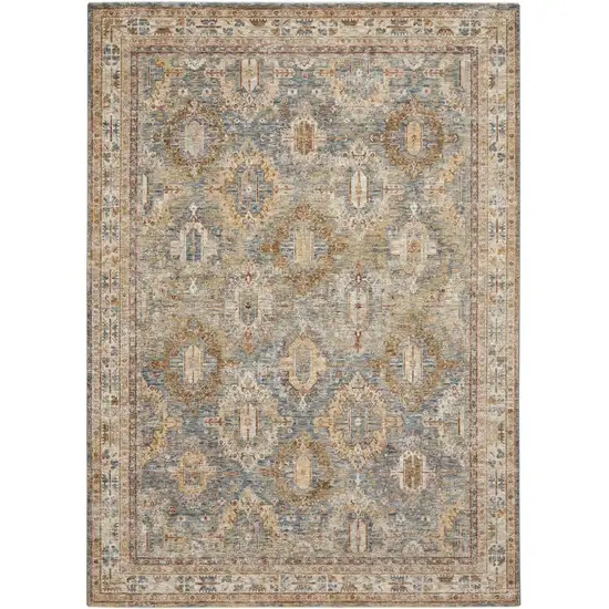 Blue And Gold Geometric Distressed Area Rug Photo 2