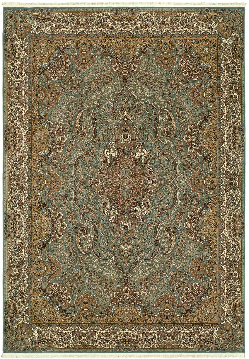 Blue And Gold Medallion Area Rug With Fringe Photo 2