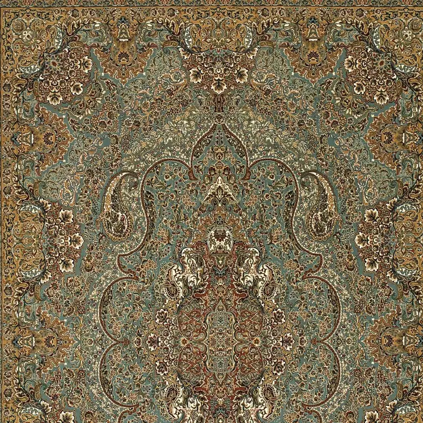 Blue And Gold Medallion Area Rug With Fringe Photo 4