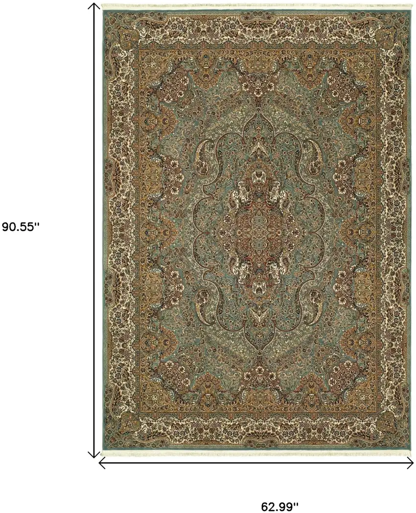 Blue And Gold Medallion Area Rug With Fringe Photo 3