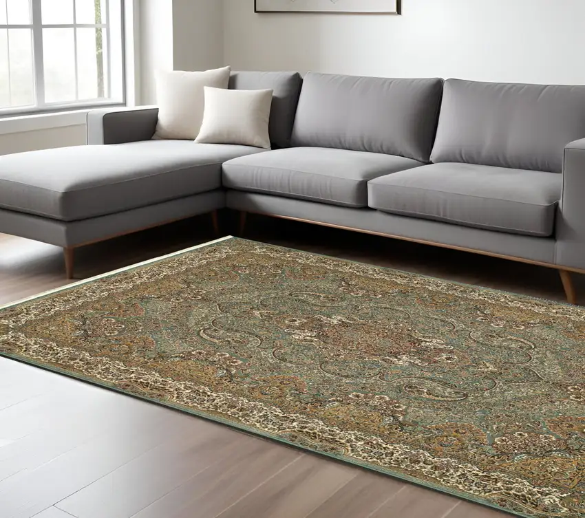 Blue And Gold Medallion Area Rug With Fringe Photo 1