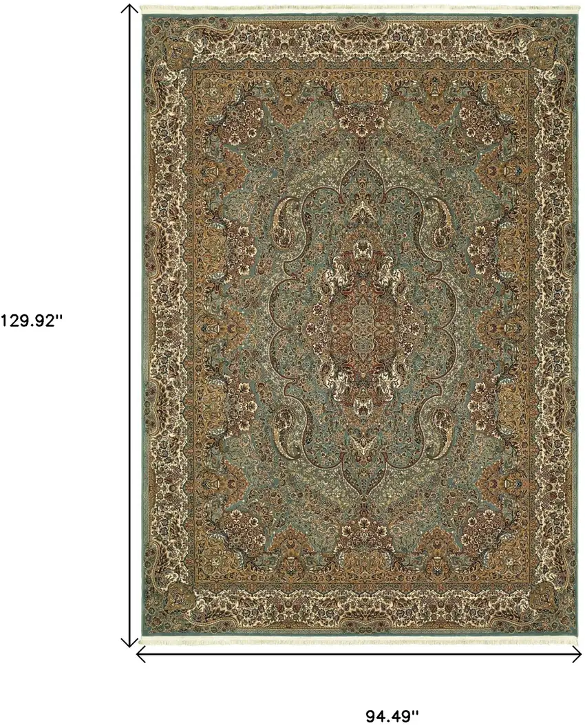 Blue And Gold Medallion Area Rug With Fringe Photo 3