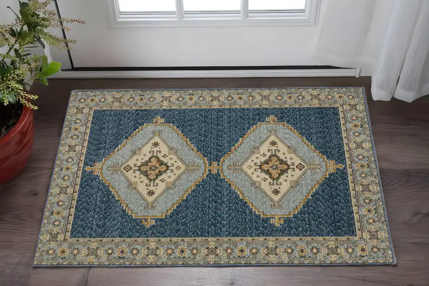 Blue And Gold Medallion Area Rug Photo 1
