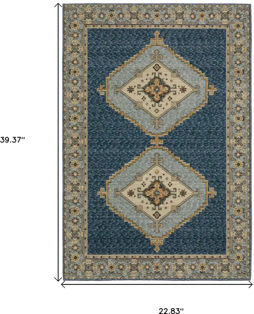 Blue And Gold Medallion Area Rug Photo 3