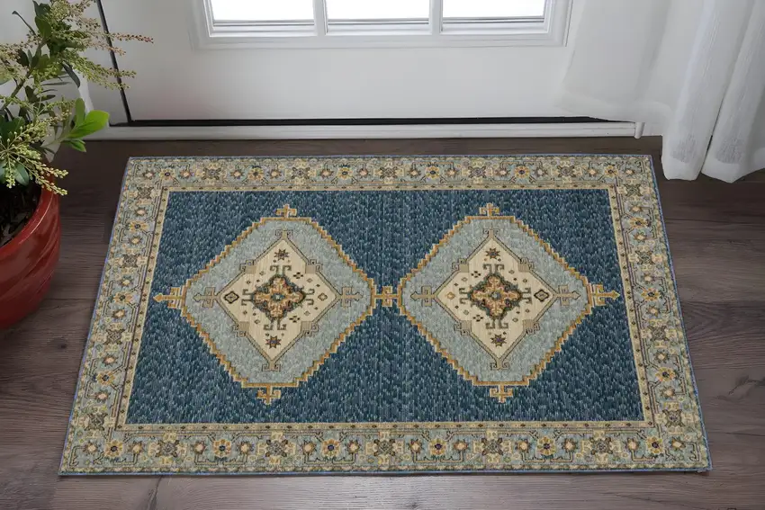 Blue And Gold Medallion Area Rug Photo 1