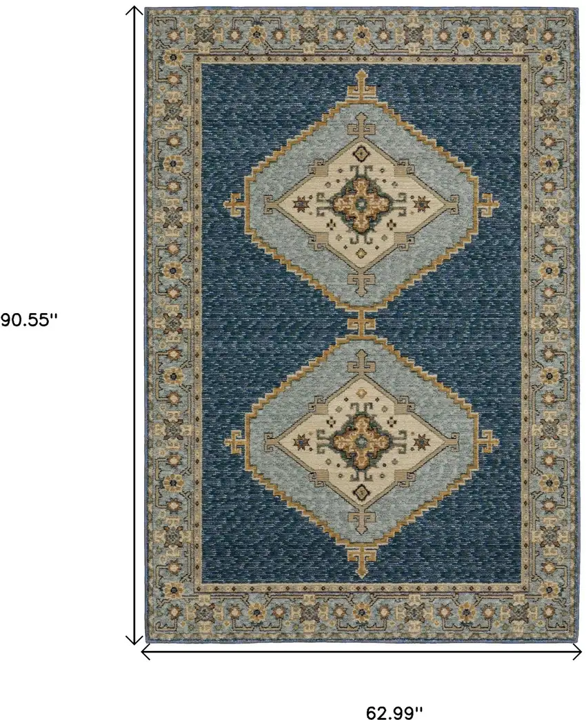 Blue And Gold Medallion Area Rug Photo 3