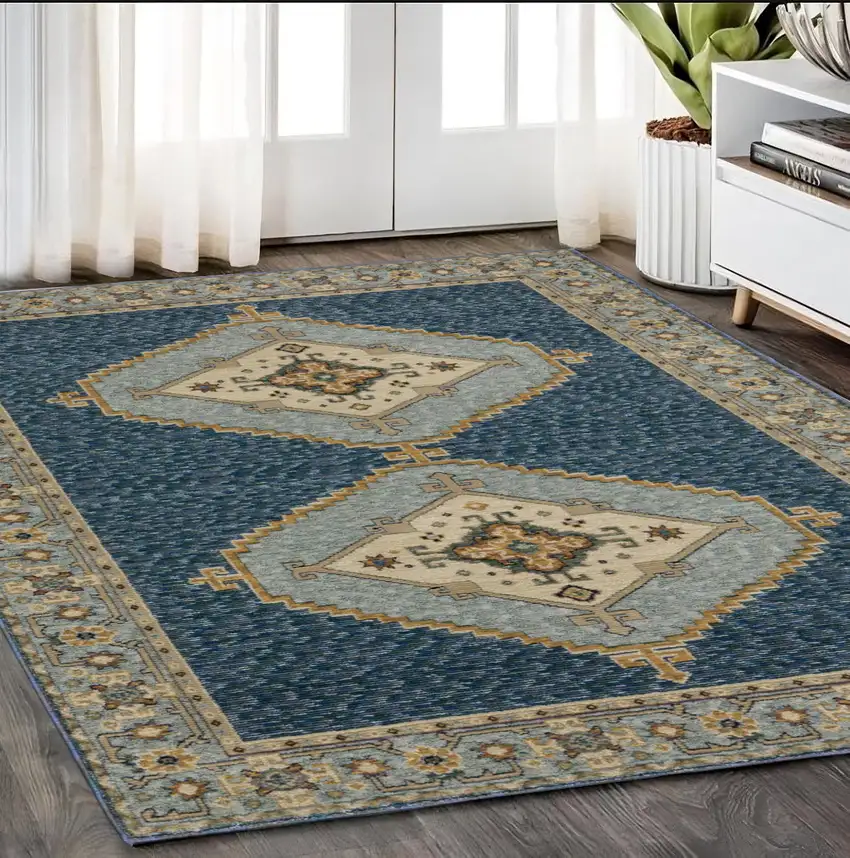 Blue And Gold Medallion Area Rug Photo 1