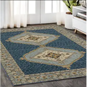 Photo of Blue And Gold Medallion Area Rug