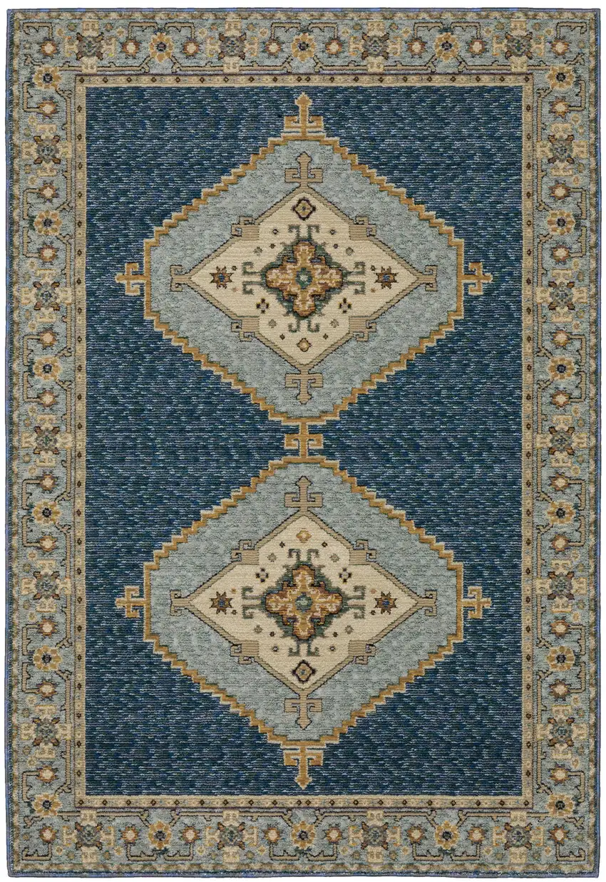 Blue And Gold Medallion Area Rug Photo 5