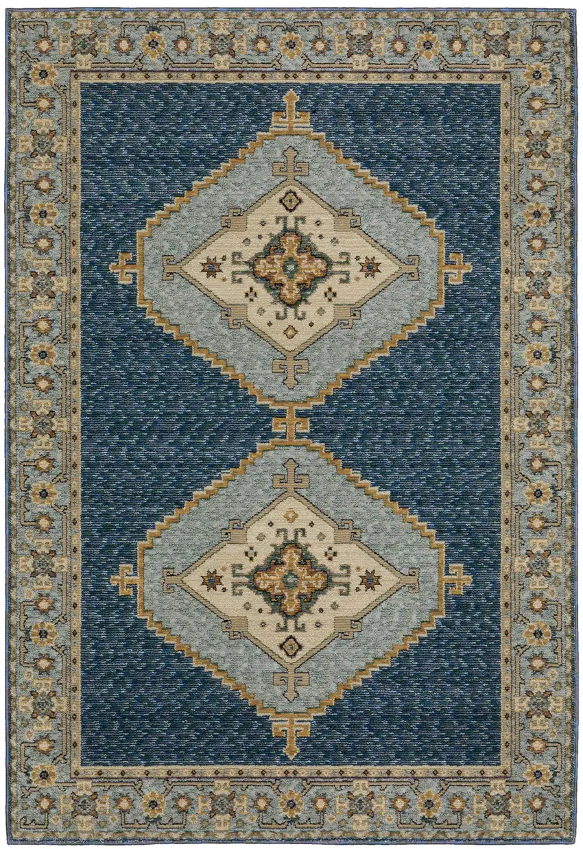 Blue And Gold Medallion Area Rug Photo 2