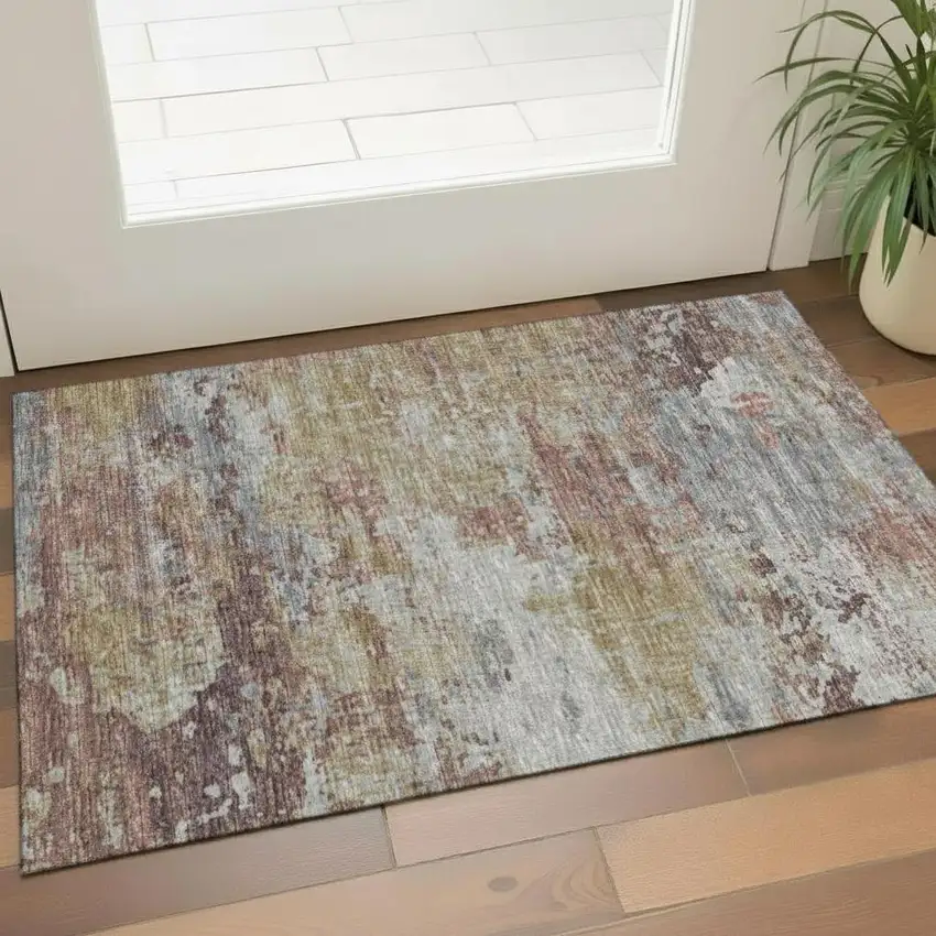 Blue And Gold Nautical Washable Area Rug With UV Protection Photo 2