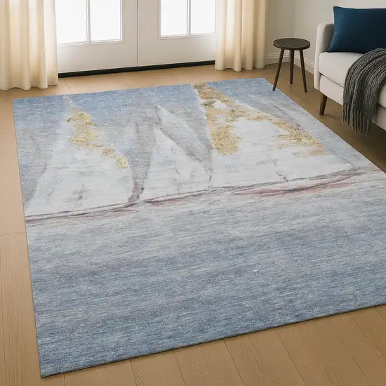 Blue And Gold Nautical Washable Area Rug With UV Protection Photo 5