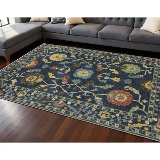Blue And Gold Oriental Area Rug With Fringe Photo 1