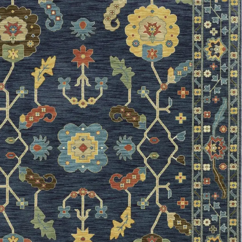Blue And Gold Oriental Area Rug With Fringe Photo 9