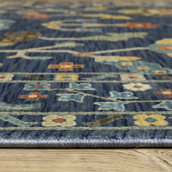 Blue And Gold Oriental Area Rug With Fringe Photo 5