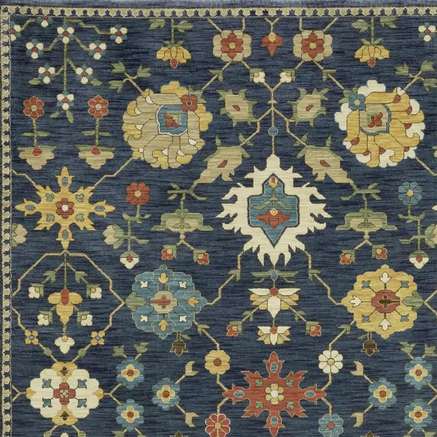 Blue And Gold Oriental Area Rug With Fringe Photo 9