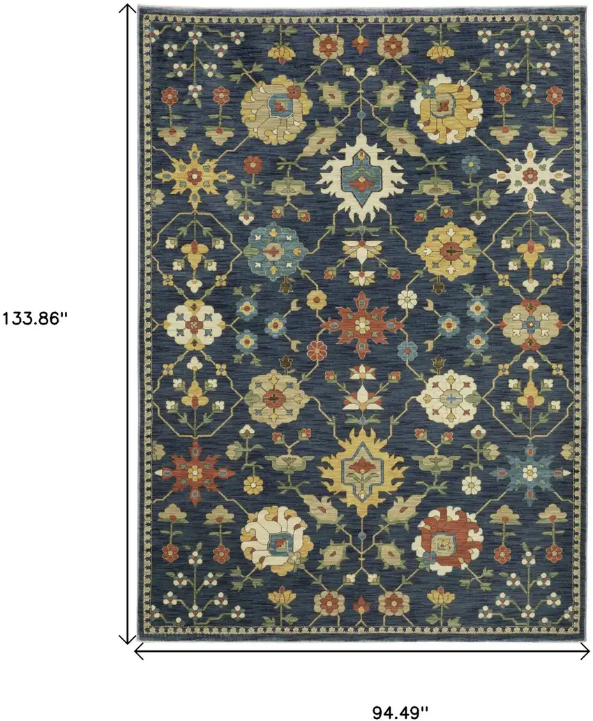 Blue And Gold Oriental Area Rug With Fringe Photo 3