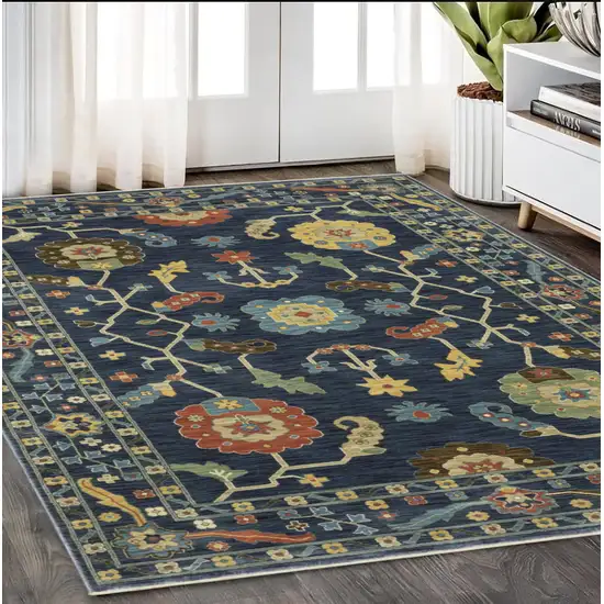 Blue And Gold Oriental Area Rug With Fringe Photo 1