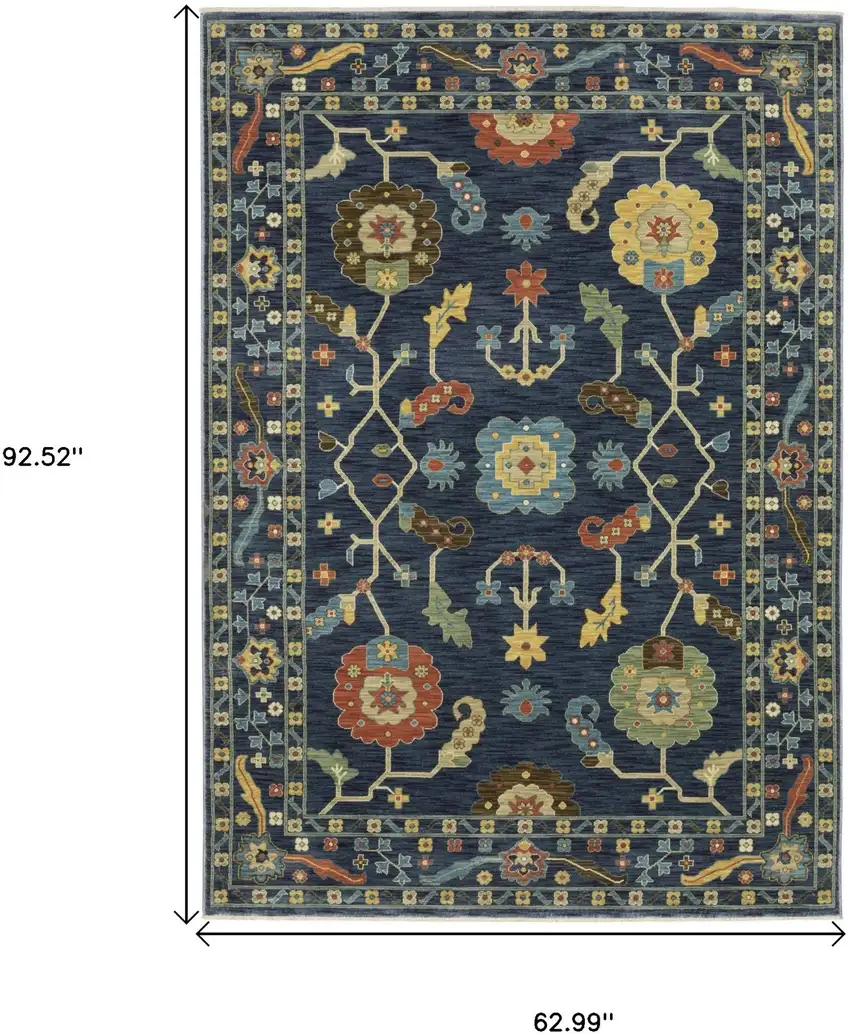 Blue And Gold Oriental Area Rug With Fringe Photo 3