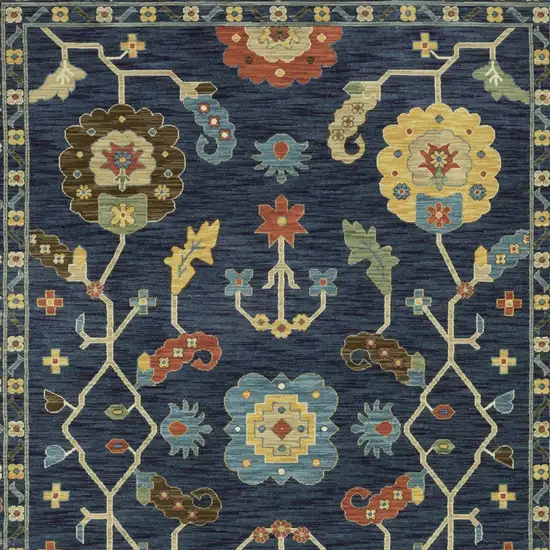 Blue And Gold Oriental Area Rug With Fringe Photo 9